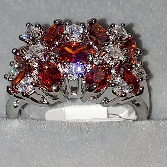 Garnet & White Sapphire Flowers Cocktail Ring - Picture 3 of 16